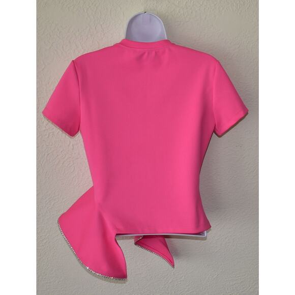 C0 NEW AREA BY BARNEY'S NEW YORK Pink Crystal Embellished Bottom Trim Top Size S - Picture 6 of 9